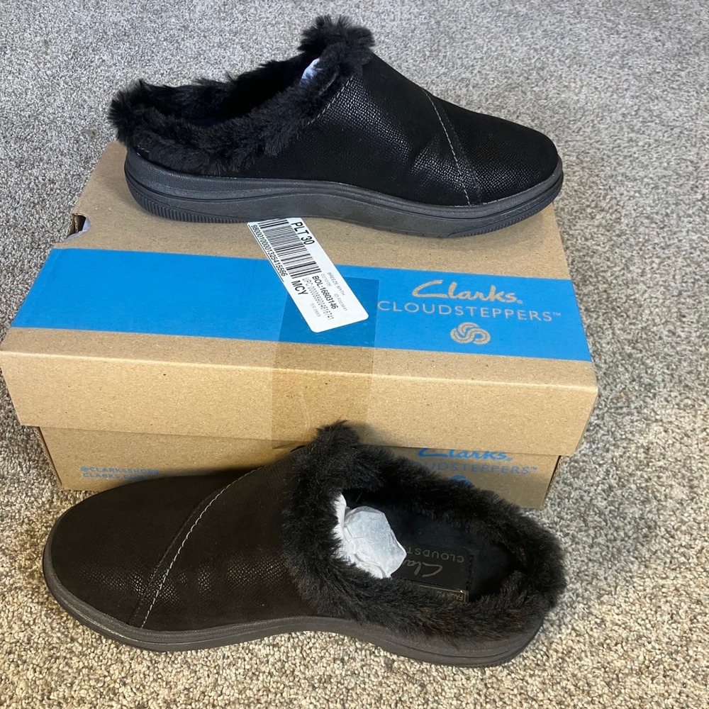 Clarks Cloudsteppers Breeze Myth Black Faux Fur Mules Womens 6 M 261841864035 - Picture 3 of 12